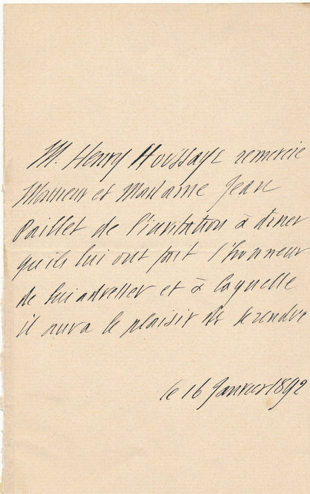 Henri HOUSSAYE historien critique d’art lettre autographe signée invitation