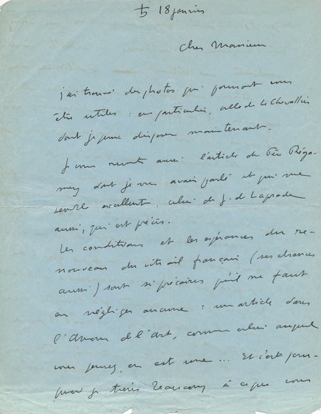 Marie-Alain COUTURIER belle lettre autographe sur la Renaissance du vitrail 