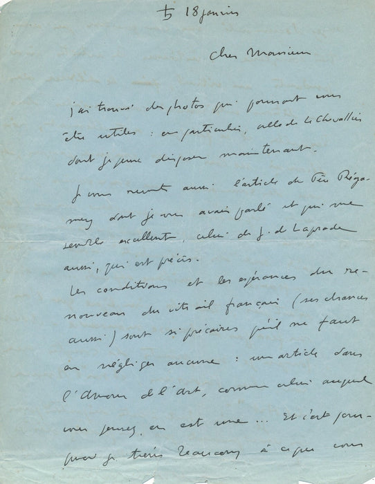 Marie-Alain COUTURIER belle lettre autographe sur la Renaissance du vitrail 