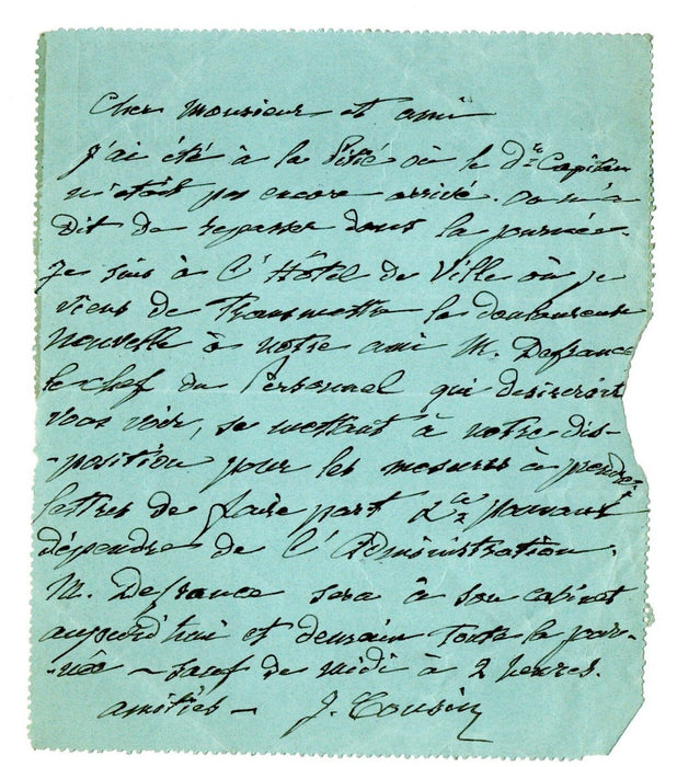 Jules COUSIN bibliothèque historique Paris 2 lettres autographes signées