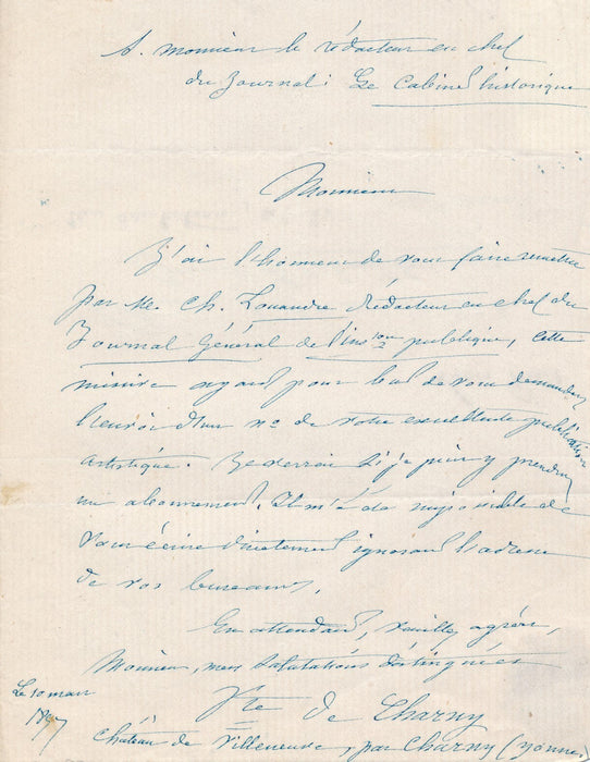 Charny amateur Louis Paris Napoléon Antoine Auvray 6 lettres  et 2 manuscrits