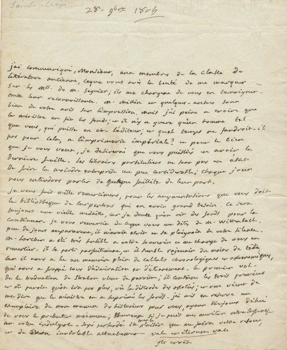 LODÈVE DE SAINTE-CROIX lettre autographe signée Chardon de LA ROCHETTE Séguier