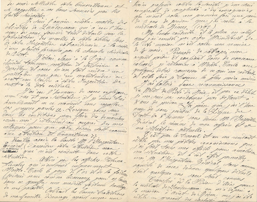 Henri LOPEZ prison Riom 1903 lettre autographe signée détenu inventeur