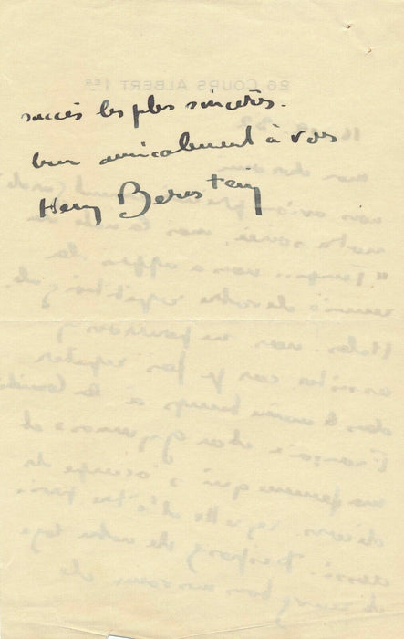 Henri Bernstein 2 lettres autographes Fernand VANDEREM Marcel Boulanger 