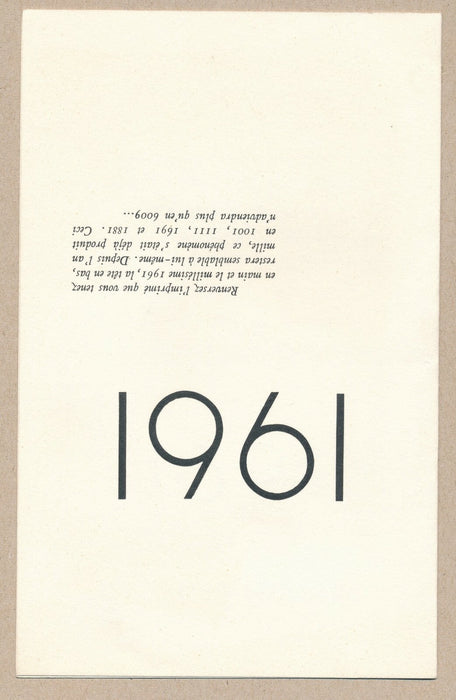 Georges HUGNET Avis de souscription de « 1961 » carte imprimée