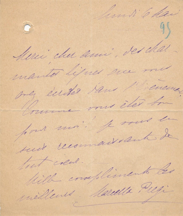 Musique cantatrice Marcella PREGI soprano suisse lettre autographe signée