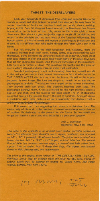 Les Krims The Deerslayers edition originale signée et numérotée 1972 photo