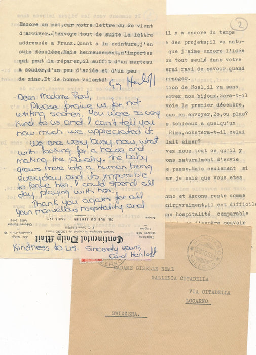 Guy HARLOFF 2 lettres signées de jeunesse bijoux peinture 1953