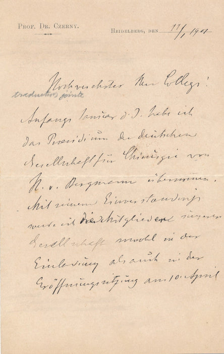 Vincenz CZERNY chirurgie allemand 2 lettres autographes Ollier Gallavardin