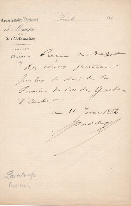 Jules PASDELOUP 2 autographes concert Bordeaux Heugel éditeur lettre