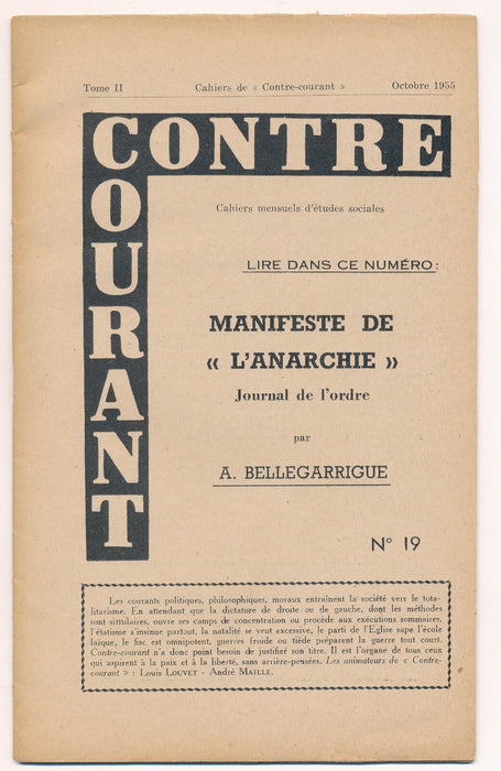 Anarchisme Contre Courant 2 numéros n° 66 - 1955 et n° 19 - 1958