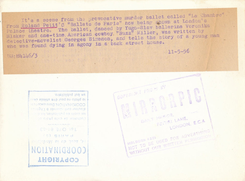 danse Ballet Roland Petit Buzz Miller Veronika Mlakar Simenon photographie 1956