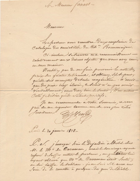 HENRY expert musées royaux lettre autographe Féréol Bonnemaison prix tableaux