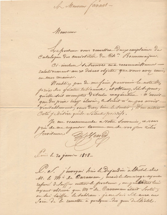 HENRY expert musées royaux lettre autographe Féréol Bonnemaison prix tableaux