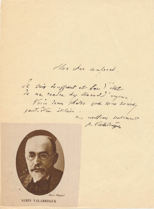 Albin Valabrègue 1 manuscrit autographe signé imprimerie 2 lettres photographie