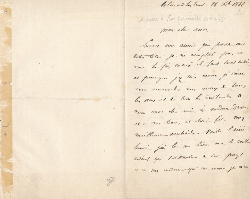 Blénod lès Toul lettre autographe signée à famille Denis meurthe et moselle