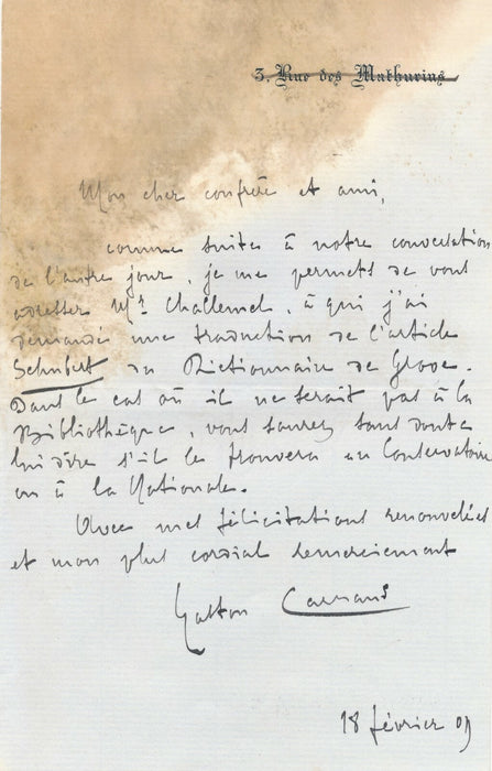 Gaston CARRAUD compositeur 2 lettres autographes signées Malherbe Schubert