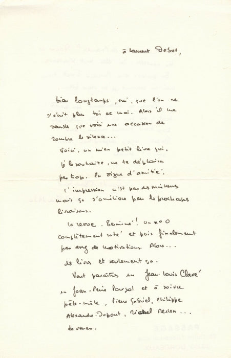 Claude CHAMBARD Ce moment-là EO envoi autographe et lettre à Laurent Debut