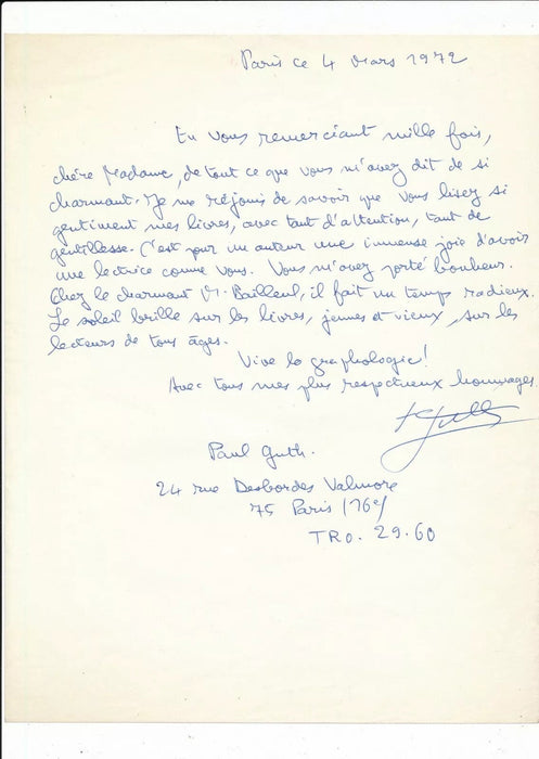 écrivain Paul GUTH ensemble 1 manuscrit autographe 3 lettres 2 dédicaces !
