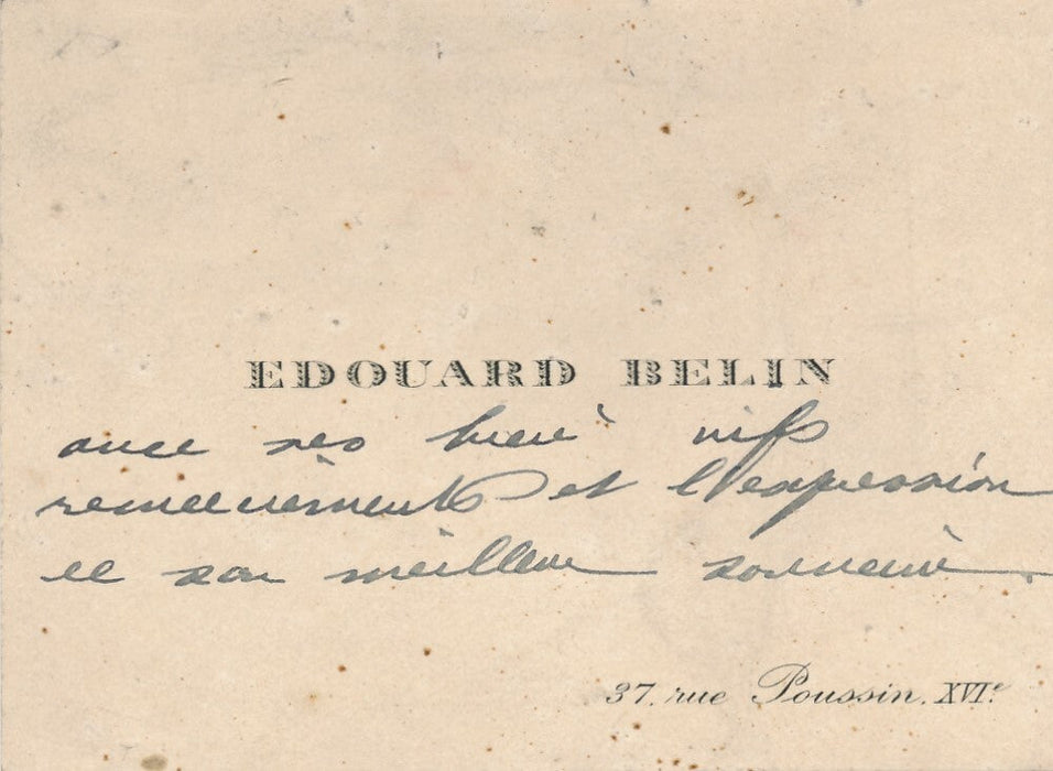 Edouard BELIN inventeur bélinographe au photographe Taponier carte autographe
