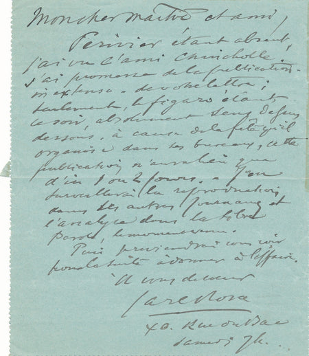 Mario CARL-ROSA à William BOUGUEREAU suit affaire lettre à publier au Figaro
