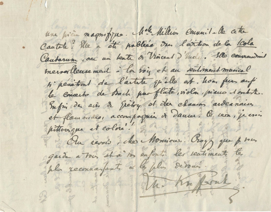 Maurice KUFFERATH violoncelliste La Monnaie Bruxelles lettre autographe signée