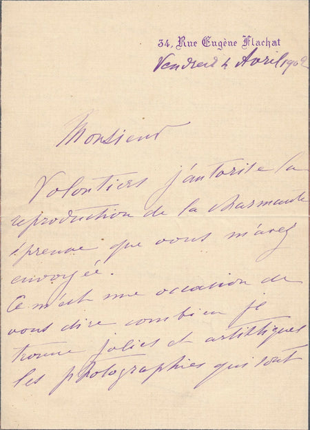 Esther HUILLARD et la photographie de portrait lettre autographe signée