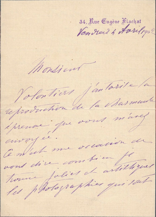 Esther HUILLARD et la photographie de portrait lettre autographe signée