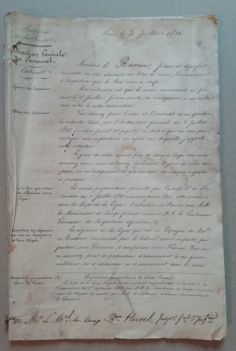 Gaspard de Clermont Tonnerre ministre document signé Hurel 1826 inspection corps
