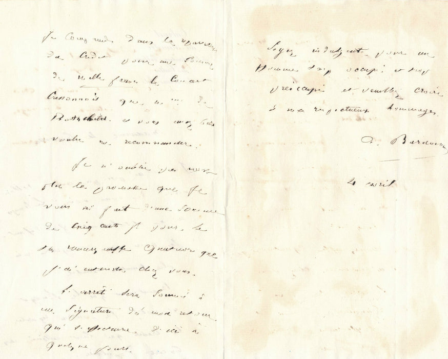 Musique Agénor Bardoux lettre autographe signée crédits Concerts populaires