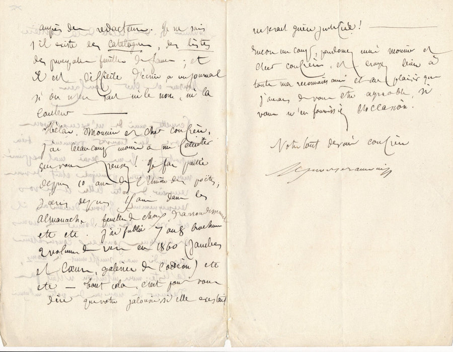 Alphonse BAUDOUIN  7 lettres autographes signées à Eugène de LA COTTIÈRE Aube