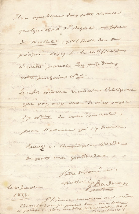 zoologiste médecin Louis Duvernoy lettre autographe signés Friedrich Meckel 1843