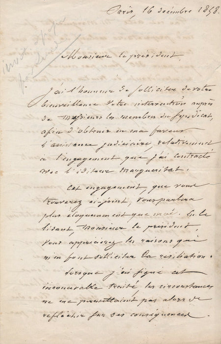 Olivier MÉTRA intéressante lettre autographe signée contrat avec Margueritat