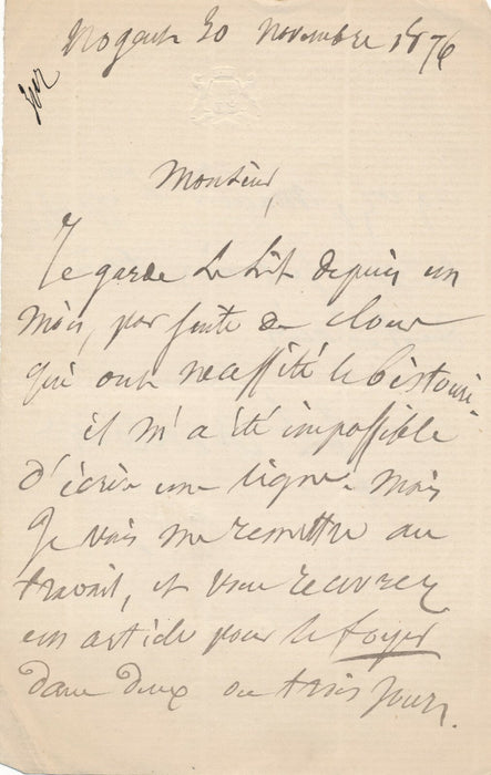 Joachim AMBERT général écrivain militaire au lit à cause du bistouri ! lettre 