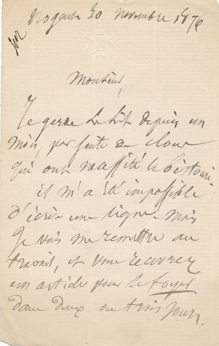 Joachim AMBERT général écrivain militaire au lit à cause du bistouri ! lettre 