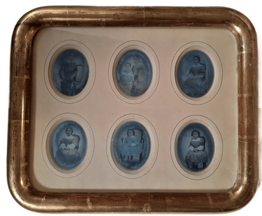 6  ambrotypes rehaussés couleurs mère bébé enfants photo photographie