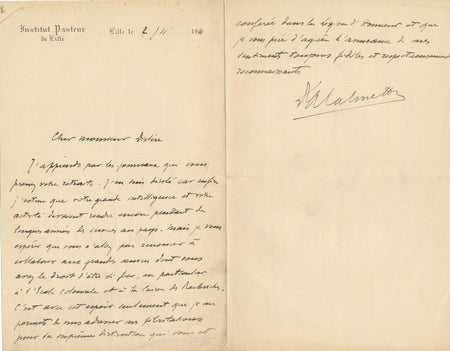 Albert CALMETTE à Paul DISLÈRE Légion d'honneur tuberculose Caisse Recherches