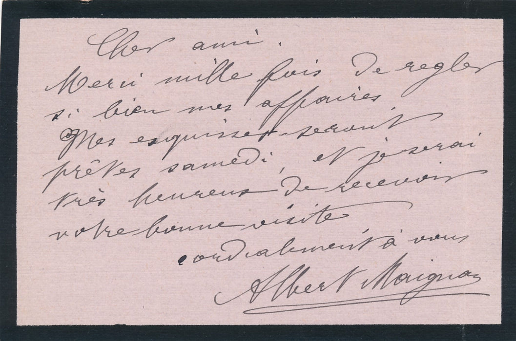 XIXe s. peintre Albert MAIGNAN ses esquisses seront prêtes carte autographe signée