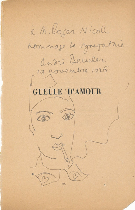 André BEUCLER envoi autographe signé avec dessin Gueule d'Amour film
