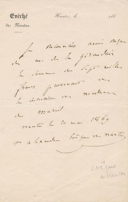 Evêque de Nantes Alexandre reçu autographe signé 1869