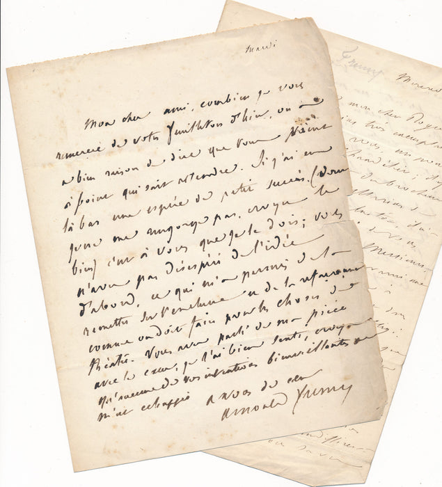 Arnould FREMY à Camille Rogier peintre Cavarni 2 autographes