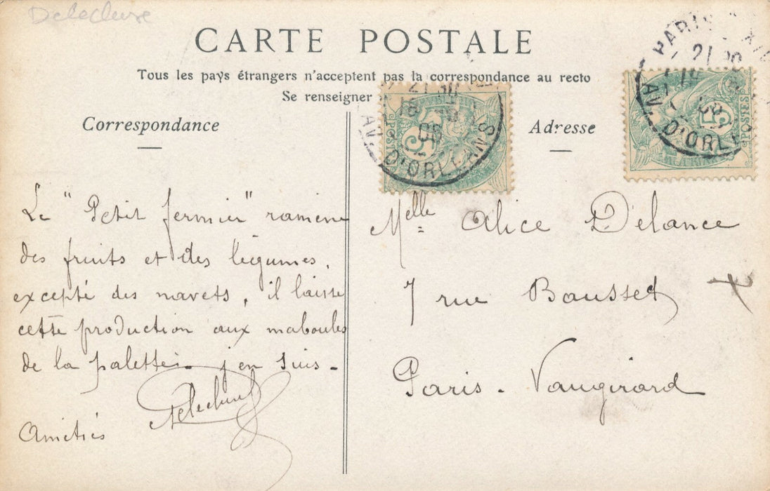 Peintre Auguste DELECLUSE (1855-1928), peintre Carte postale autographe signée 