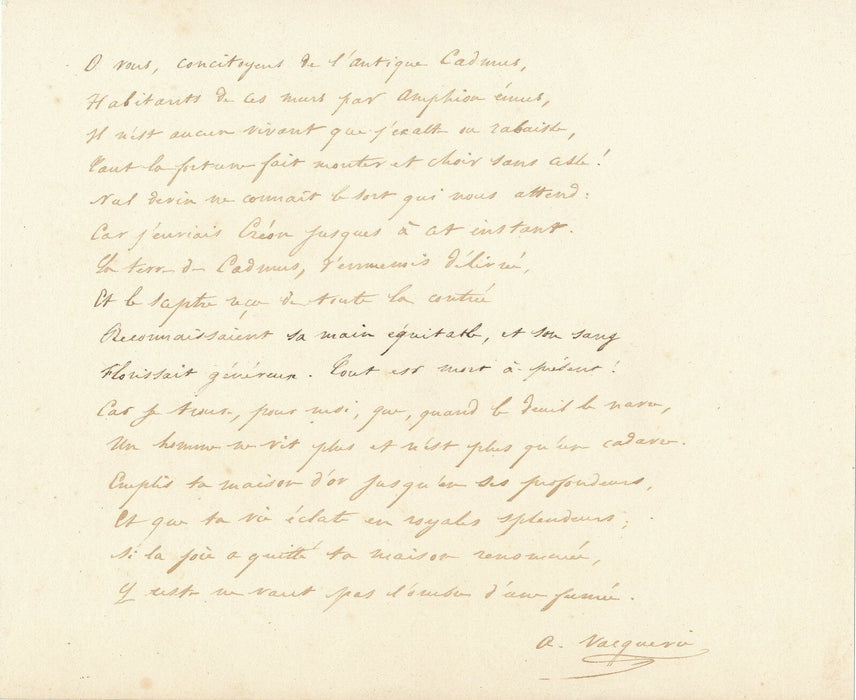 poème autographe signé Thèbes sur le destin deuil