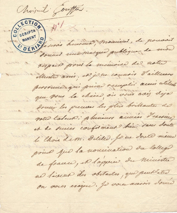 CHOISEUL GOUFFIER succession Jacques Delille Collège France TISSOT lettre