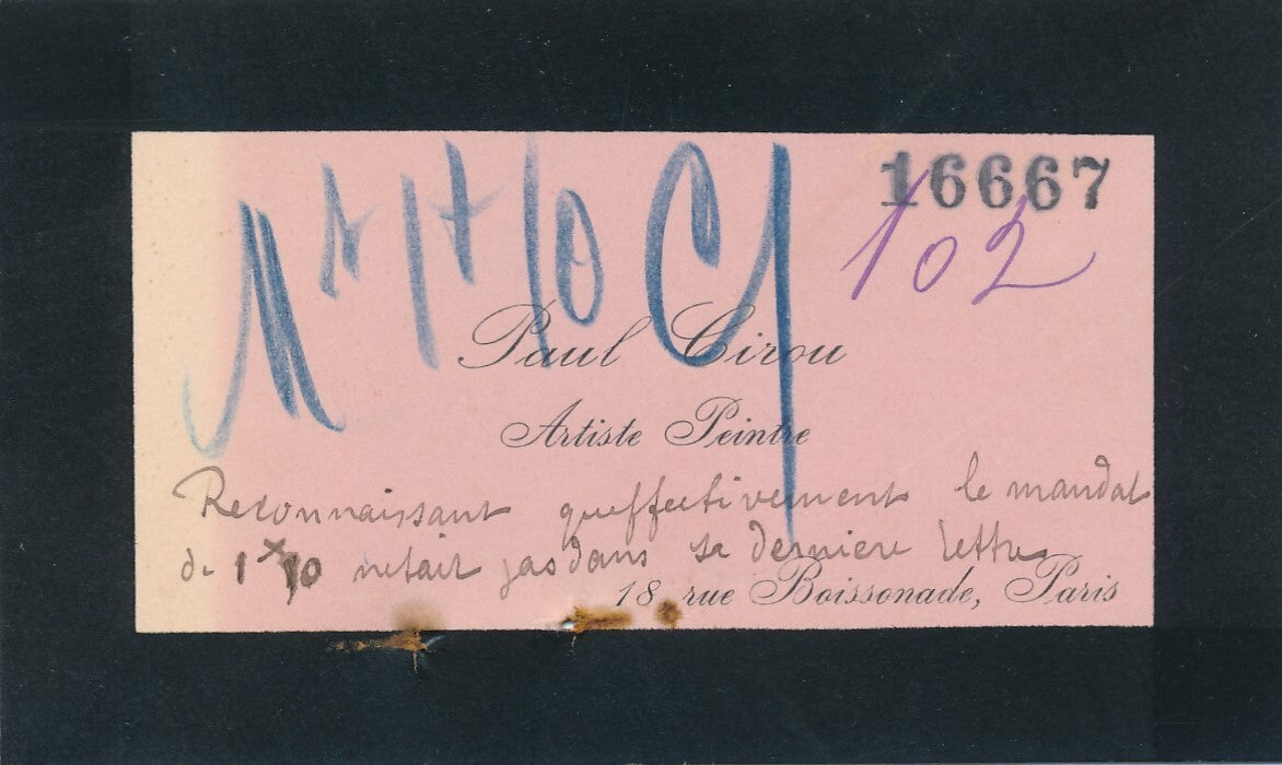 Paul CIROU (1869-1951), peintre orientaliste. Carte autographe signée