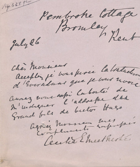 Cecilia Elizabeth MEETKERKE écrivaine demande adresse fils Victor Hugo