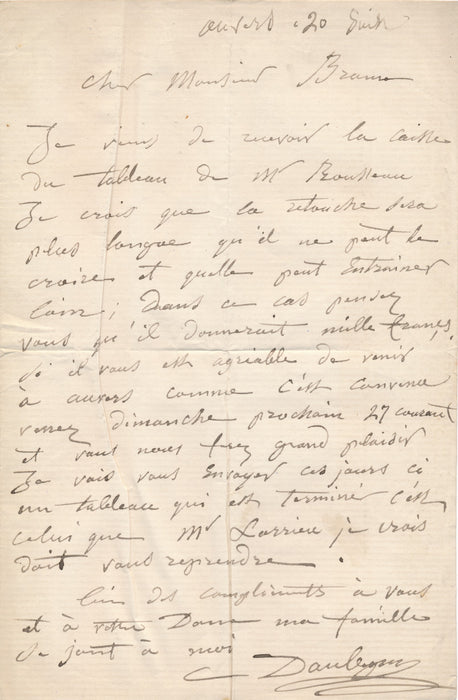 XIXe s. Charles François Daubigny lettre autographe signée marchand Hector Brame