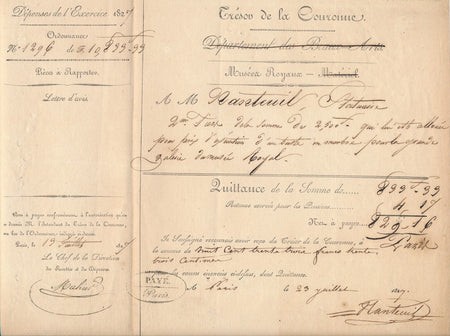 Charles NANTEUIL-LEBOEUF sculpteur document signé 1827 autographe
