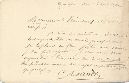 Charles LÉANDRE carte autographe envoie de loin, de Montmartre, ses hommages !