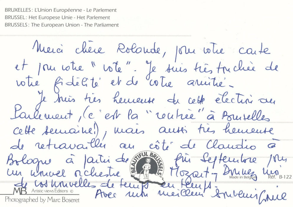 Claire GIBAULT orchestre musique carte postale autographe signée Abado Mozart